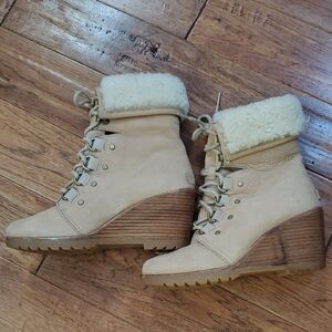 Sorel After Hours Shearling Wedge Boots